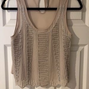 Beautiful beaded flowy cream tank top